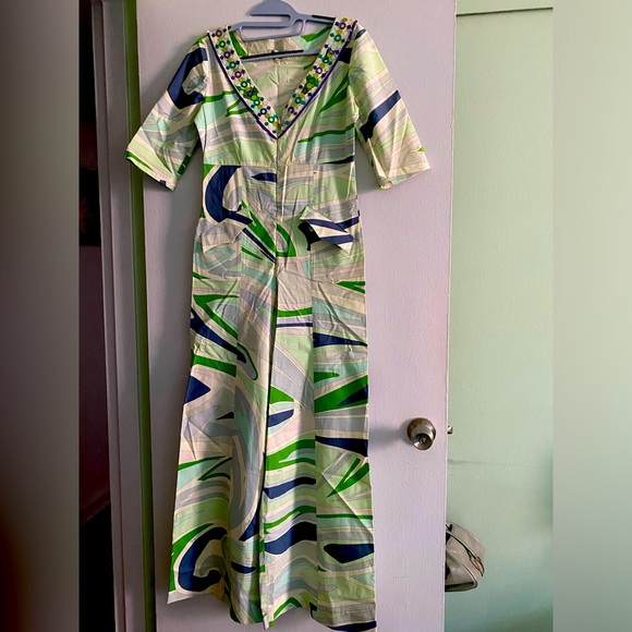 PUCCI WIDE LEG JUMPSUIT WITH HIDDEN ZIPPER IN FRONT AND POCKETS